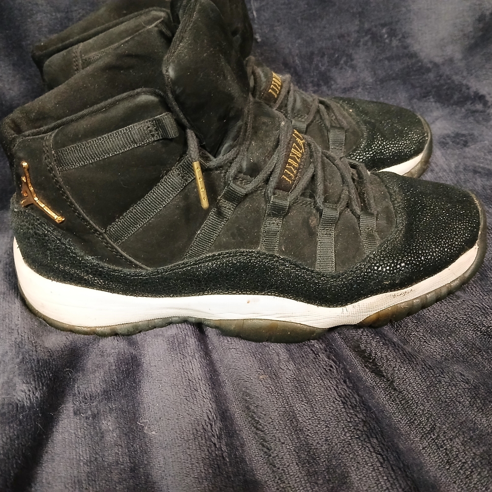 Jordan Kids Black and White High-Top Sneakers with Gold Hardware